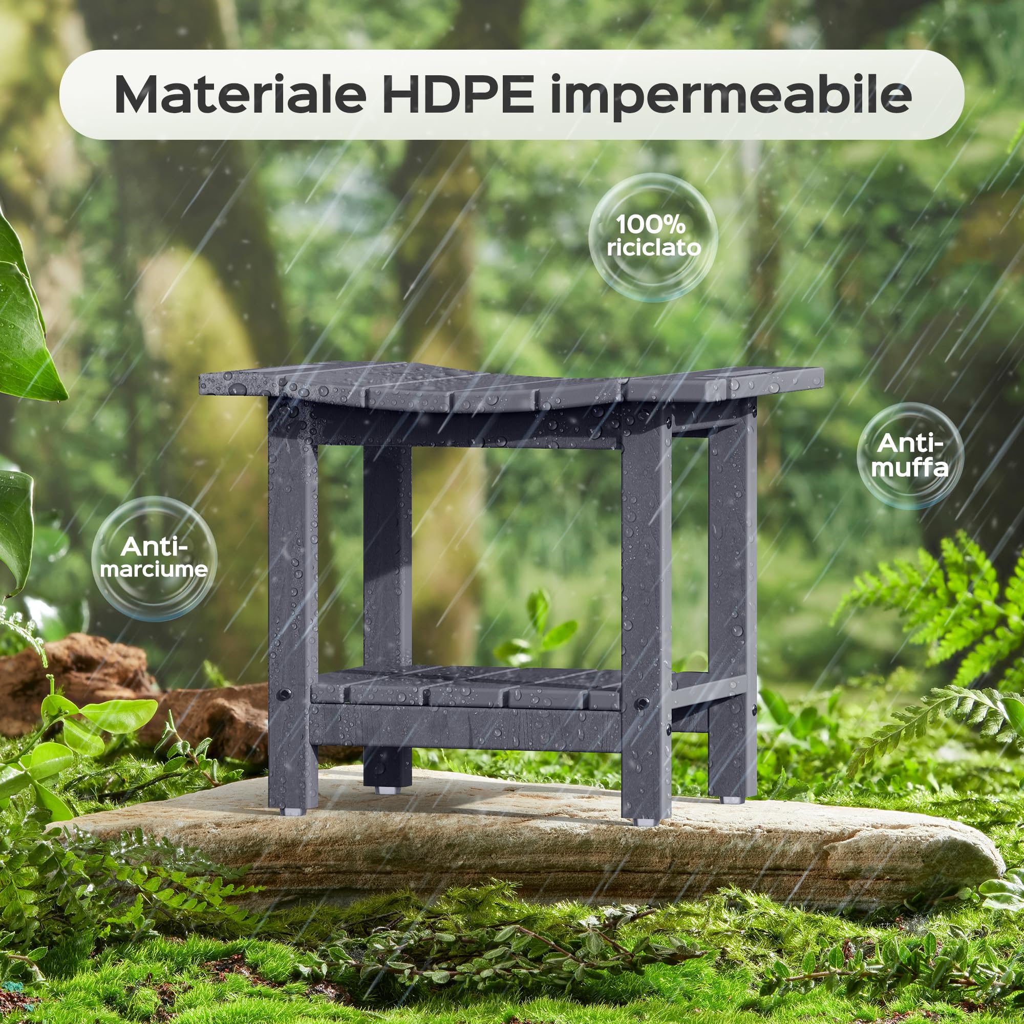 LyriFine Panca da doccia, sgabello da doccia impermeabile in HDPE da 18,5 pollici per l'interno della doccia, sedia da doccia per bagno con supporto per soffione, sgabello da doccia robusto da