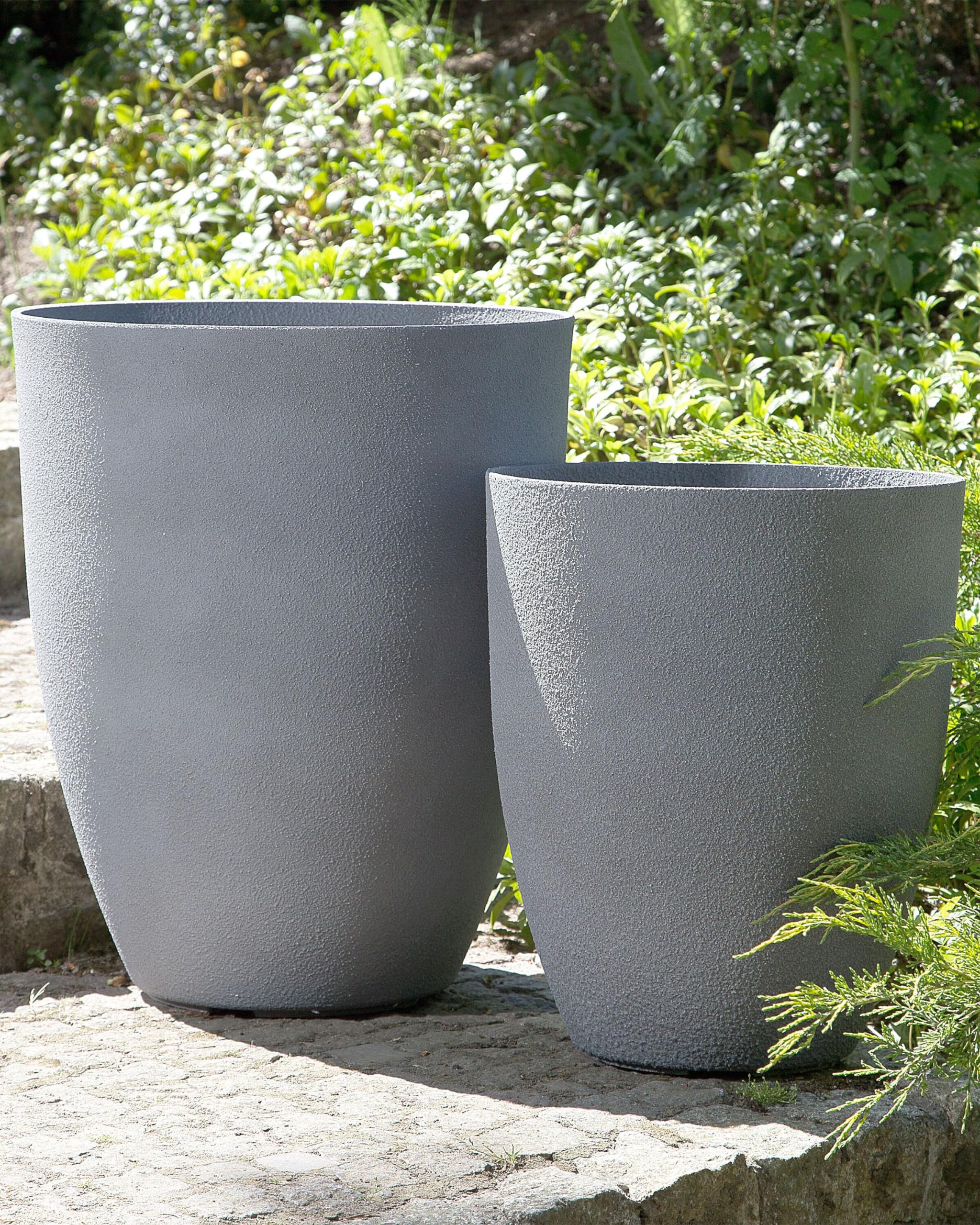 Blumentopf Mineralwerkstoff grau rund 35x35 cm 42 cm hoch modern Outdoor & Indoor Croton