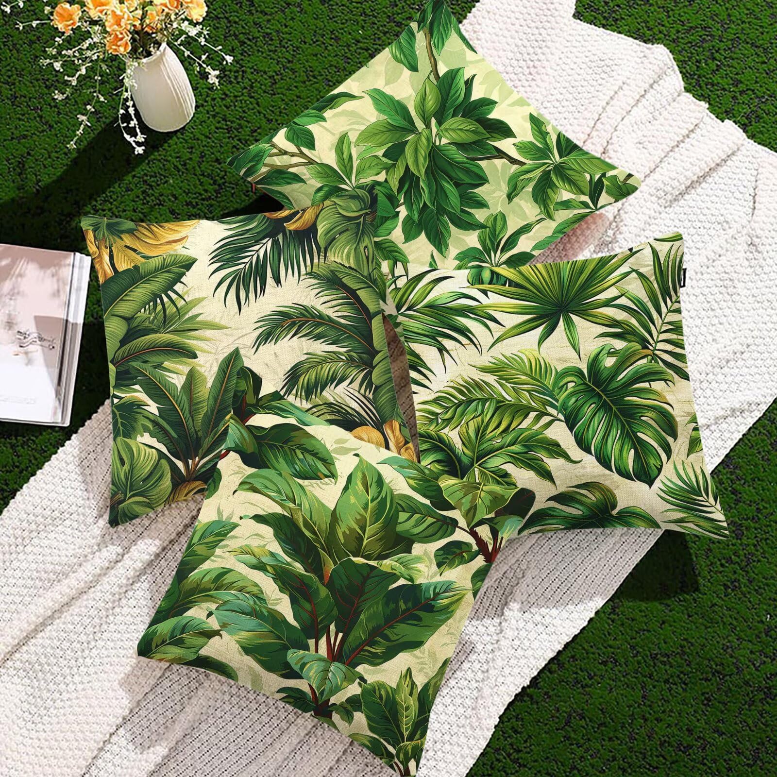 Lot de 4 housse de coussin vert pour décoration canapé salon et jardin extérieur