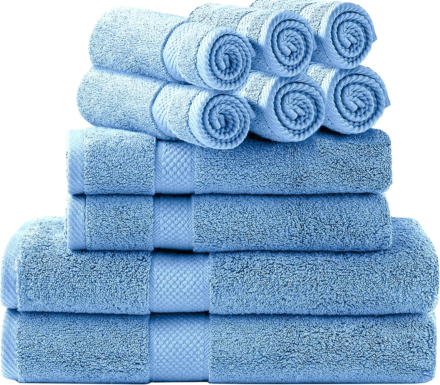 SIMPLI-MAGIC Bath Towels Set, 2 Bath Towels, 2 Hand Towels, and 6 Washcloths (10 Piece Set), Ring Spun Cotton Highly Absorbent Towels for Bathroom, Shower Towel (Blue)