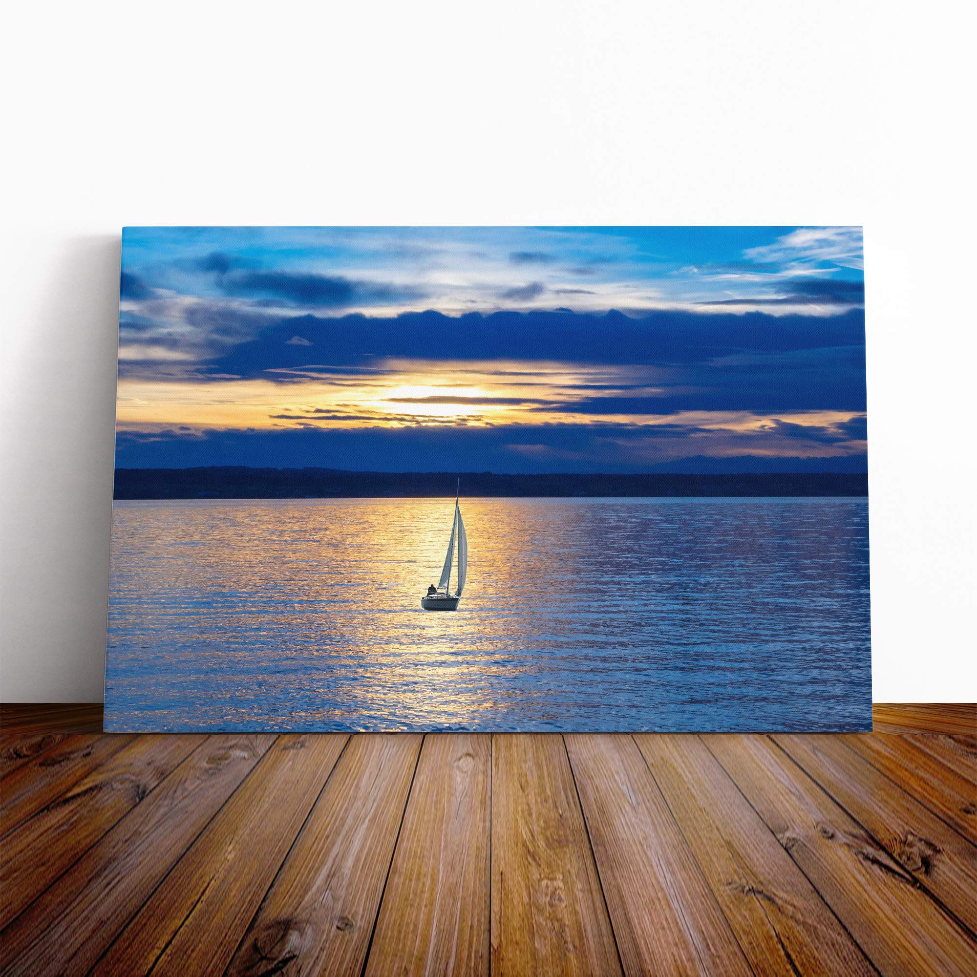 Sailing Boat Lake Canvas Print | Gallery Wrapped 30mm Frame Wall Art | 24x16 inches | Ready to Hang | Modern Seascape Picture | Living Room Bedroom Lounge Office