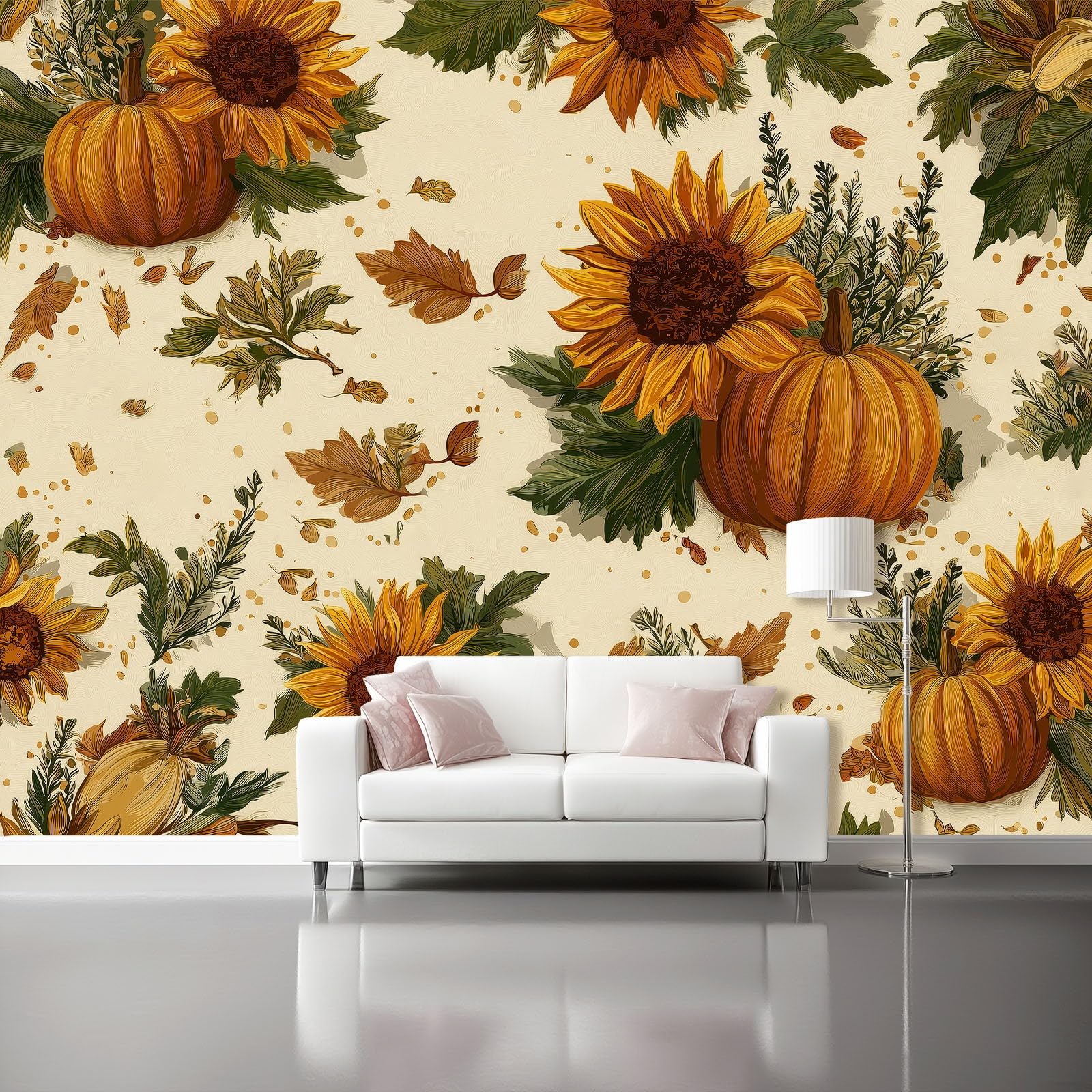Kolorowa tapeta - wykwintne słoneczniki dynie liście fototapeta - murale ścienne do biura salonu sypialni sofy tło telewizora duży mural plakat - dekoracja domu sztuka - 400 x 280 cm (szer. x wys.)