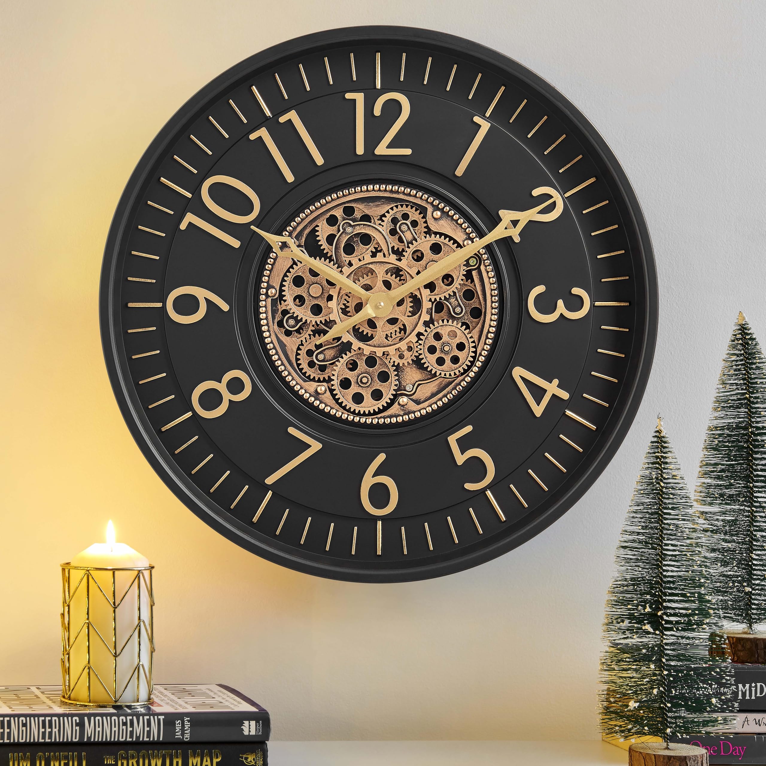CLXEAST 21 Inch Moving Gear Wall Clock Large Regular Arabic Numeral Wall Clocks for Living Room Decor Modern
