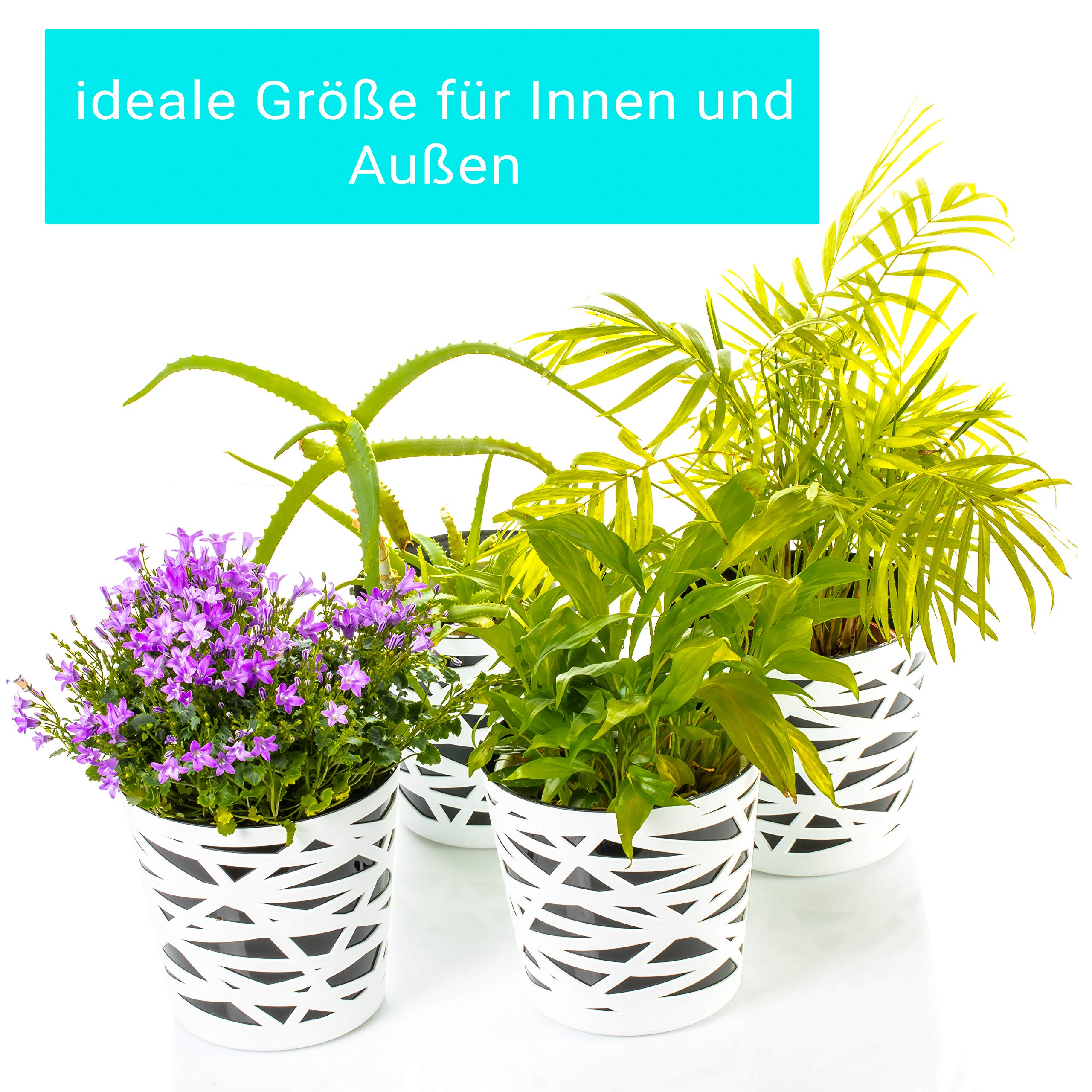 ALAGIRLS Blumentopf-Set 4 Stück – 15 Cm, Mit Drainagelöchern & Untersetzern, Für Drinnen & Draußen