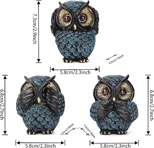 Miniatura 3 de Figura de búho y esculturas para decoración de estantes, 3 estatuas de búho sabio para decoración de sala de estar, dormitorio, decoración de