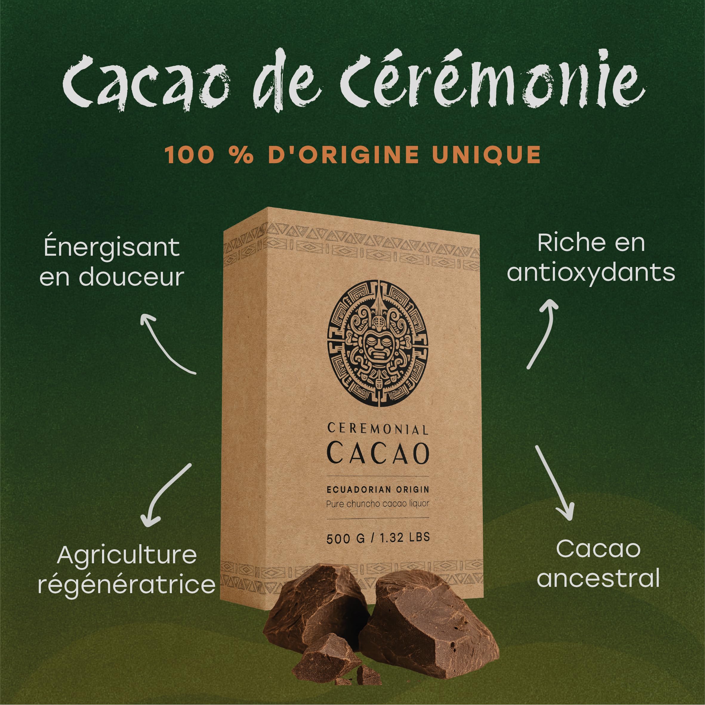 Cacao Cérémoniel Équatorien 500 G – Fève Nacional – Le Plus Ancien Chocolat À Boire Au Monde – Bloc De Cacao Cérémoniel Pur