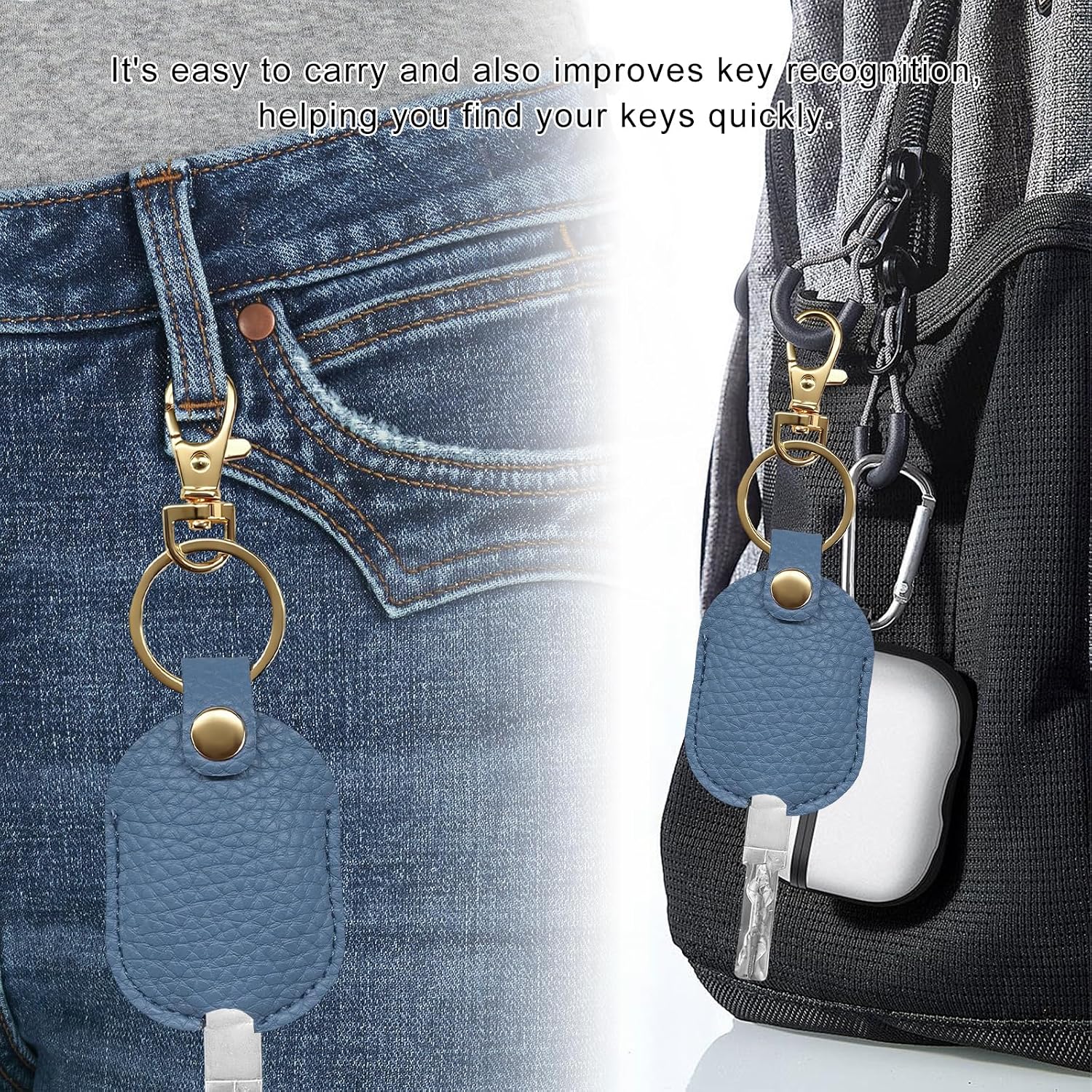 2PCS Leather Car Key Cover, Stylish Car Keys Sleeve Protector, Blue image 5