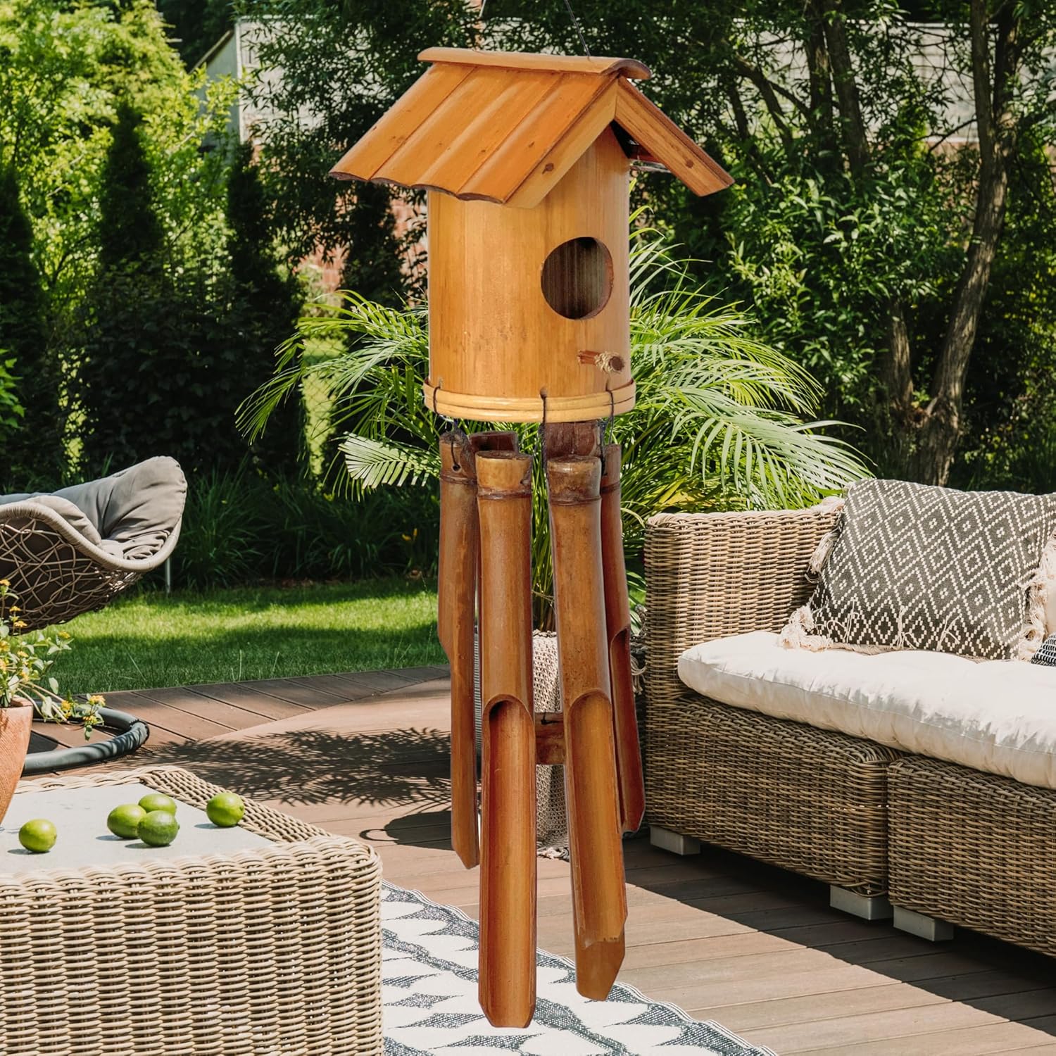 Bellaa 20384 Bamboo Wind Chime Bird House Nest Japanese Style Fine Minimalist Wooden Windchimes Handmade Gift 38 Inches