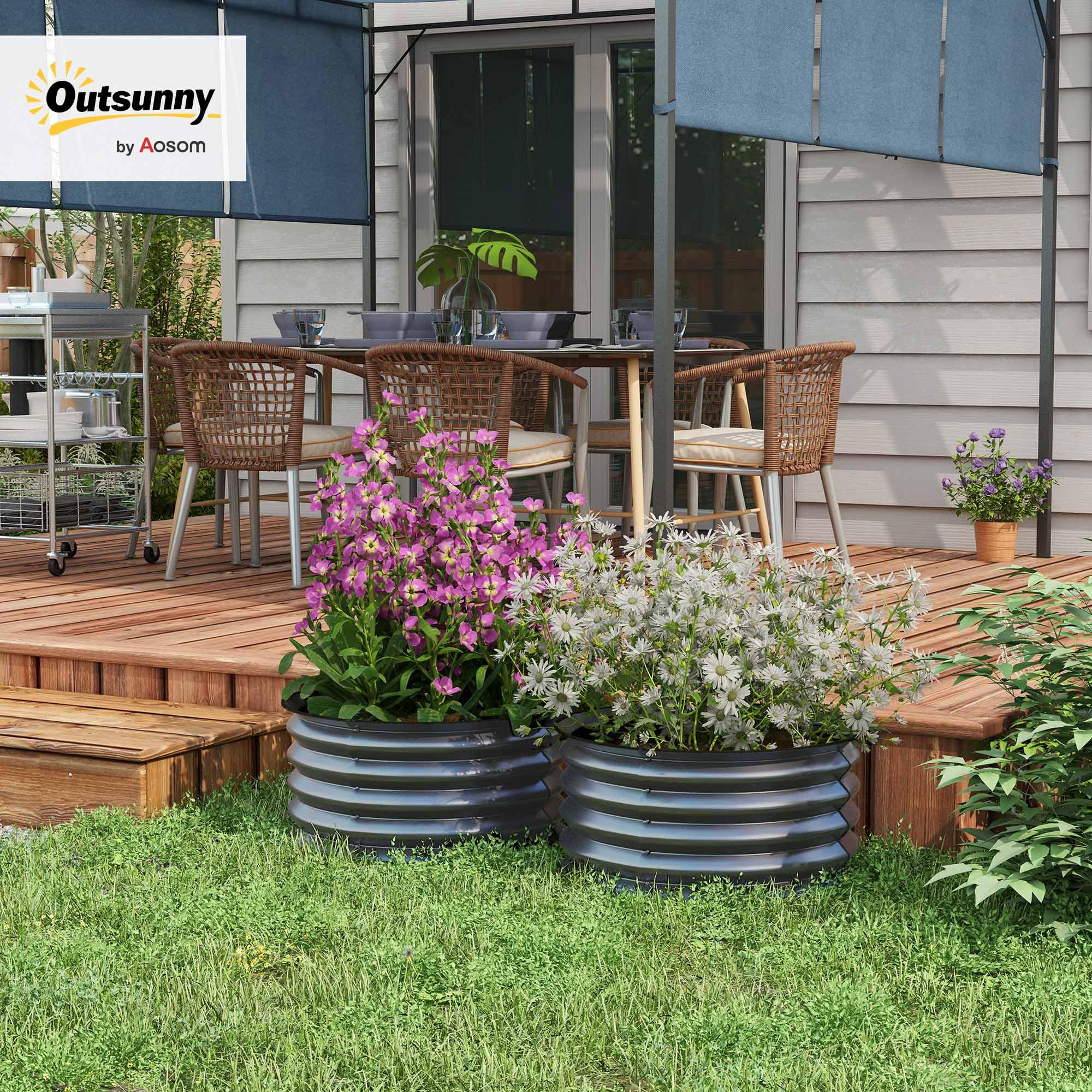 Outsunny Steel Raised Beds for Garden Set of 2, Outdoor Elevated Planter Box with Safety Edging - Image 2