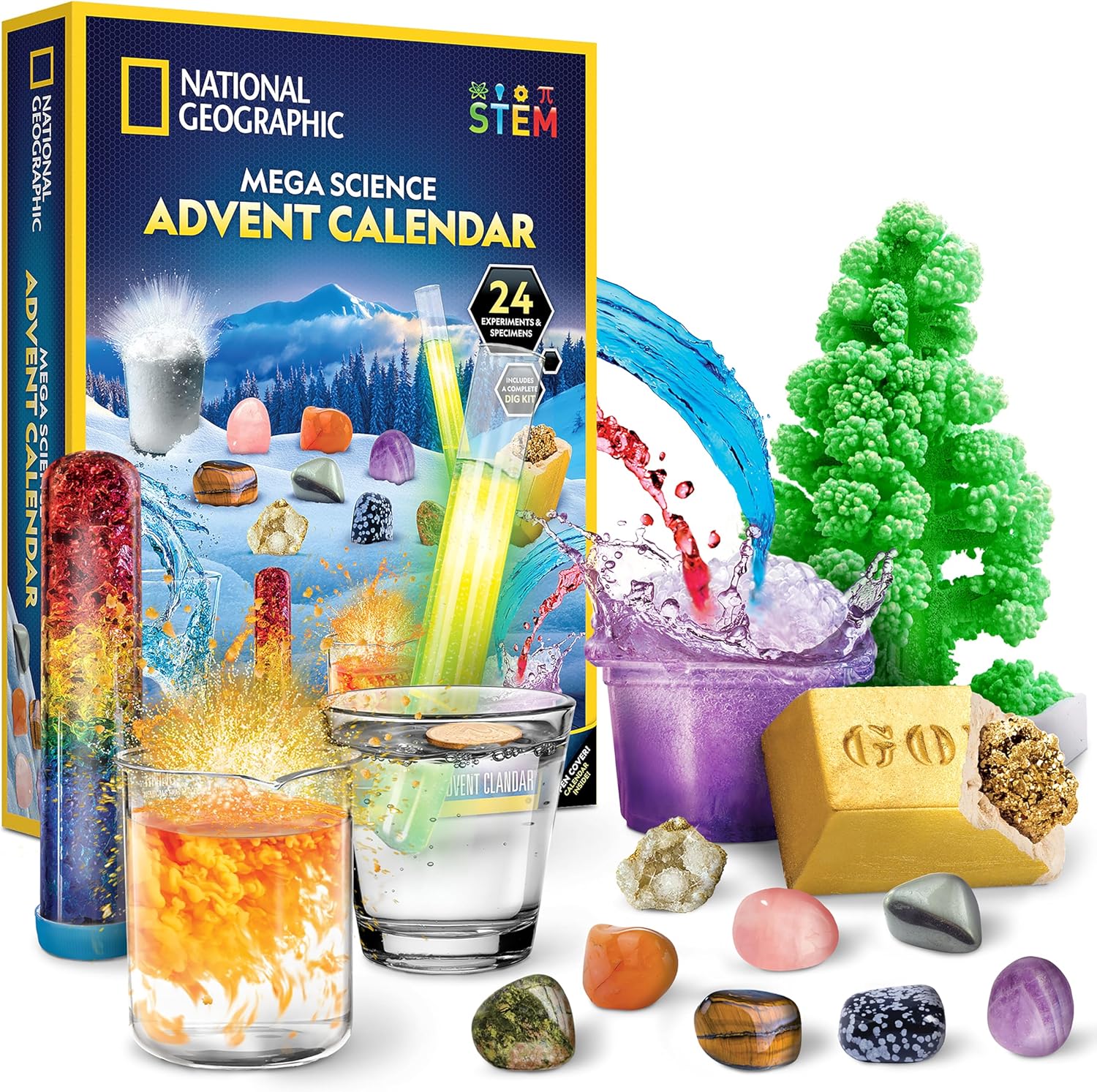 NATIONAL GEOGRAPHIC Science Kit & Rock Collection Advent Calendar 2025 – Jumbo Advent Calendar with 24 Days of Science Experiments, Gemstones & More for Kids, STEM Projects for Kids Ages 8-12