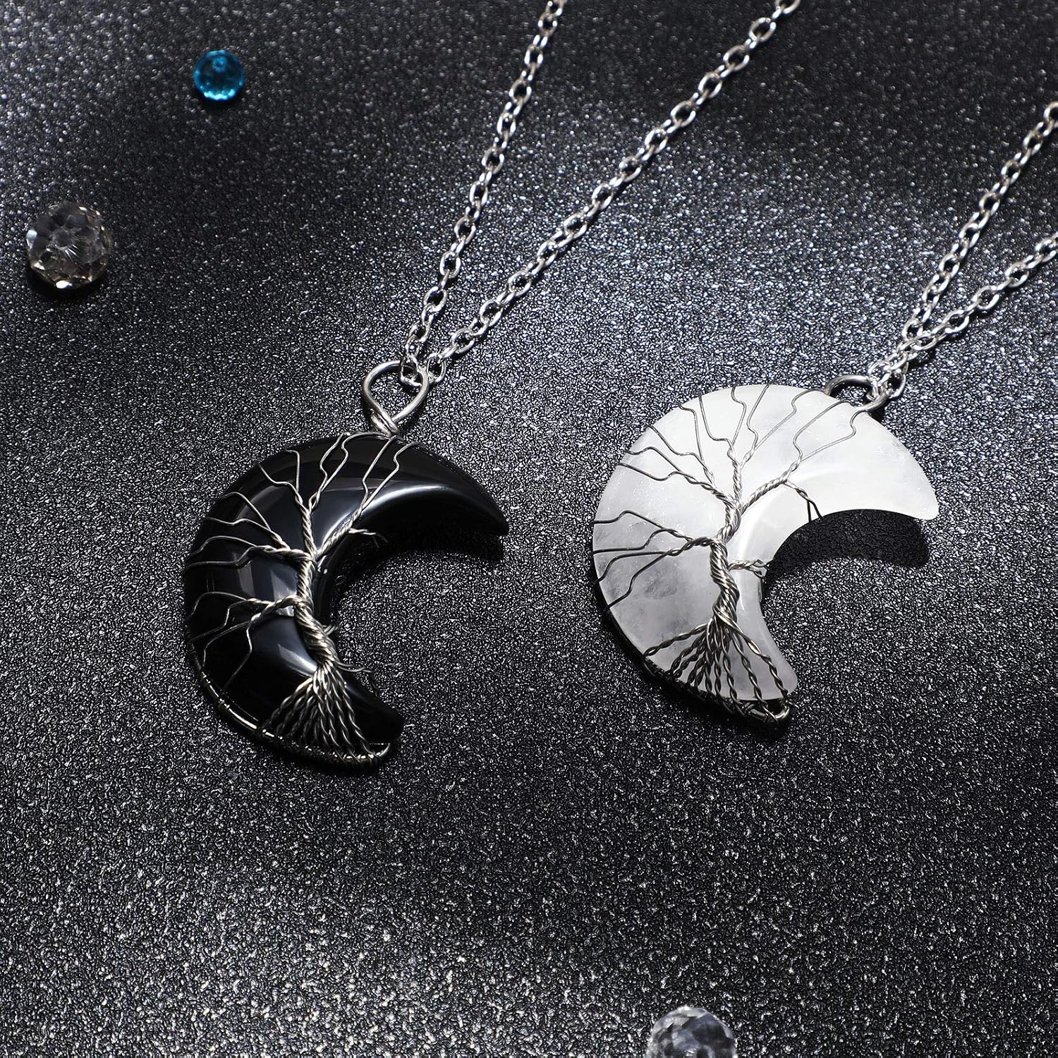 Hicarer 2 Pcs Moon Necklace Tree Life Wire Wrapped Crescent Pendant image 2