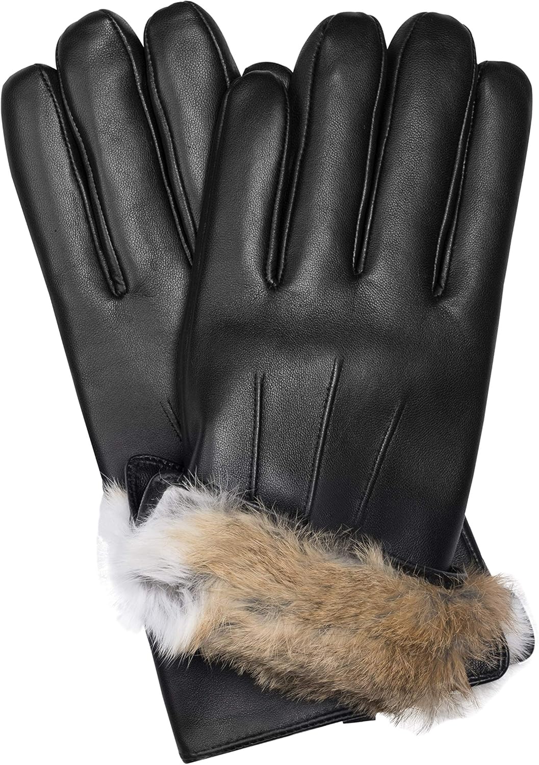 Authentic Sheepskin Leather Winter Gloves for Men with Rabbit Fur Lining + Gift Box