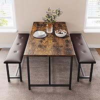 Vista 3 de Juego de mesa de comedor IDEALHOUSE para 4, mesa de cocina con banco tapizado, juego de mesa rectangular para comedor con 2 bancos, juego de mesa