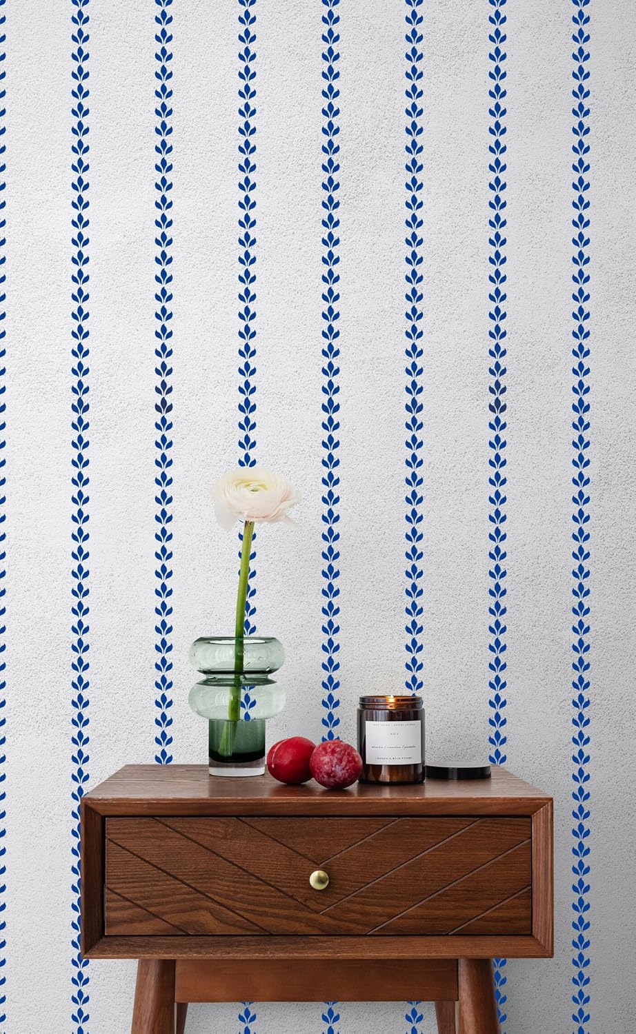 Vertical Leaf Stripe Wall Stencil - Reusable Country Cottage Pattern for Painting Walls & Furniture