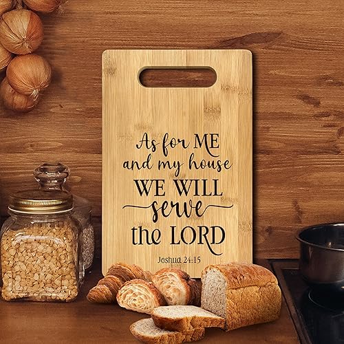 Miniatura 5 de FONDCANYON Regalos cristianos para mujeres, As For Me And My House We Will Serve Christian Kitchen - Tabla de cortar de bambú para decoración de