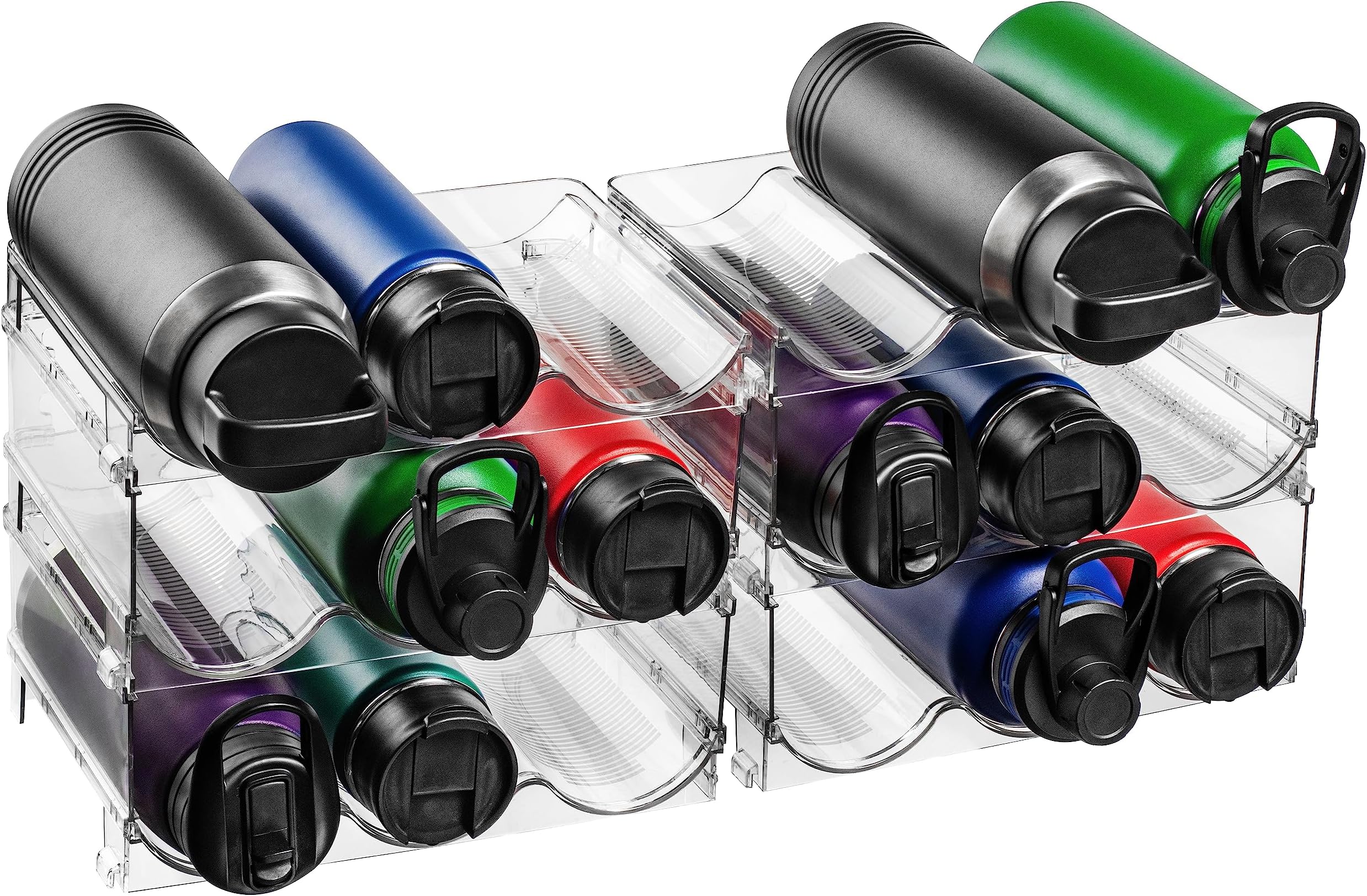 ClearSpace Water Bottle Organizer for Cabinet – Stackable Water Bottle Holder for Cabinet or Wine Rack for Home Organization Storage – Drink Organizer for Fridge, Kitchen Organization, 6 Pack