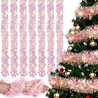 Vista 1 de 12 String Total 80 Ft Christmas Tree Tinsel Garland Decorations with 12 Pcs LED Fairy Lights Thick Thin Metallic Streamers for Outdoor Indoor Xmas