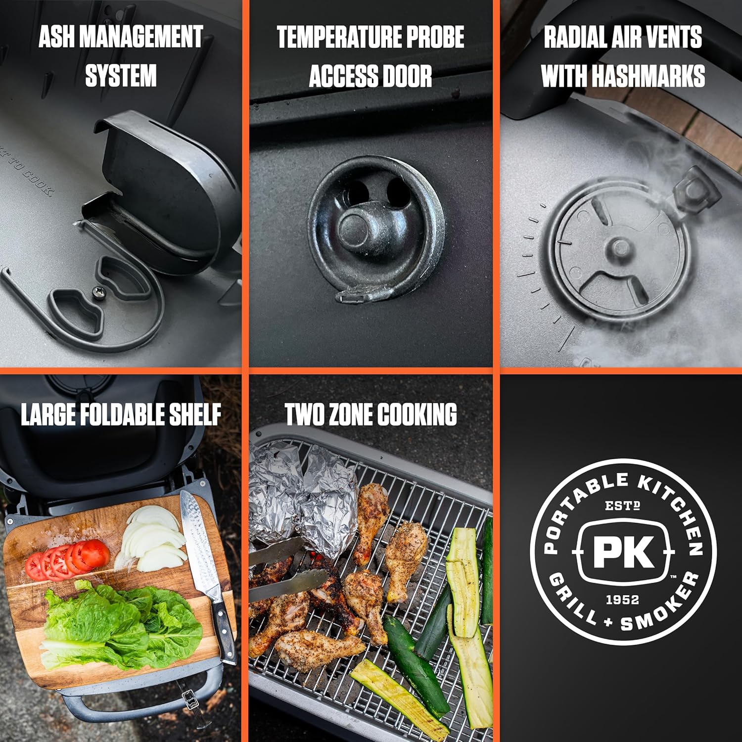 PK Grills PK300-BCX Portable Charcoal Grill and Smoker, Aluminum Outdoor BBQ Grill, Portable Grill for Camping, Backyard Grilling, Park, Tailgating, Graphite/Black