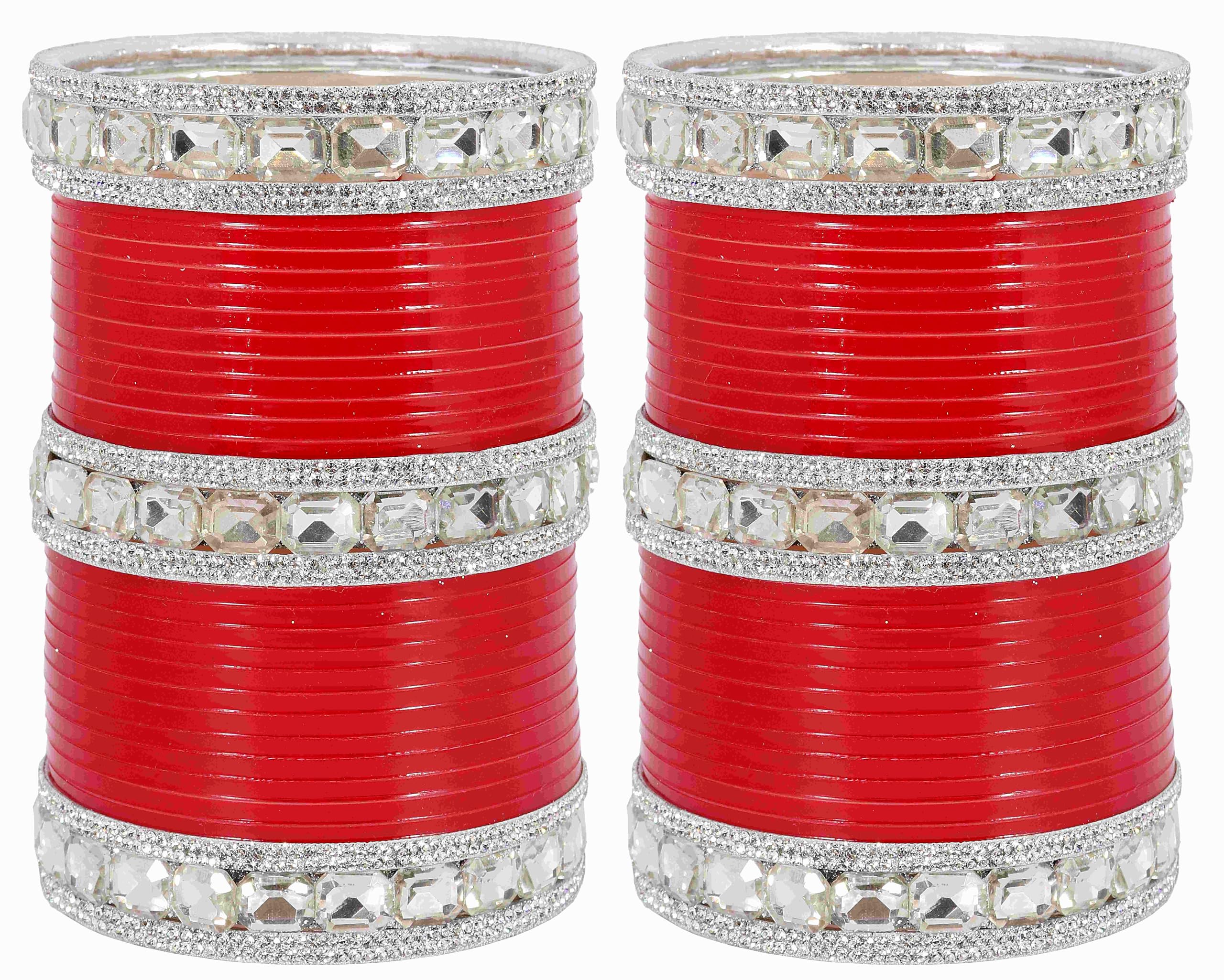 NMII Bridal Bangle Set Red Chuda For Women & Girls with AD Diamond & Plastic Chuda Bangles | Bangles Set | Womens Chuda For Wedding | Fashion Jewellery White Stone Chuda Set-(Chuda96-Gold Red-2.8) (B0CZJN2TLP) Amazon Price History, Amazon Price Tracker