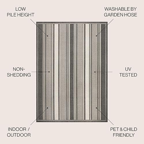 Miniatura 2 de JONATHAN Y Haynes - Alfombra moderna de doble raya para interiores y exteriores, 8 x 10 pies, color negro y crema, para patio trasero, porche, fácil