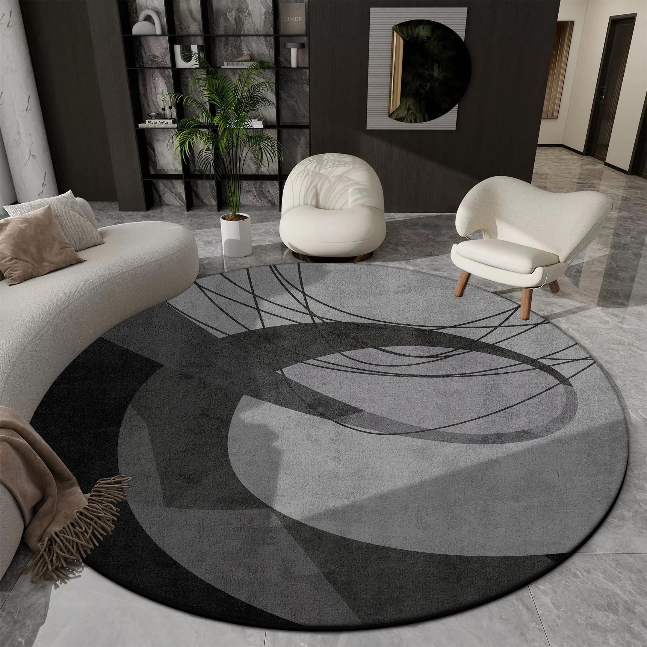 Tapis rond géométrique 60x60 cm en flanelle douce pour deco de salon