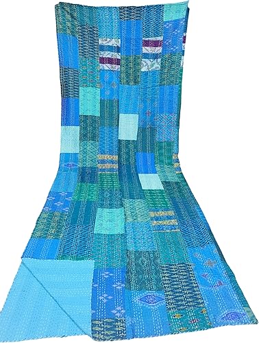 Miniatura 4 de Manta de cama de cama Kantha Vintage hecho a mano seda patchwork indio arte cubierta India Sari Bohemia Spreads lavado Patola Spread Quilt