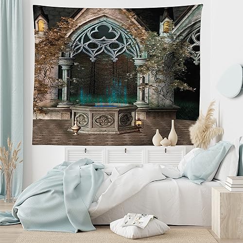 Miniatura 6 de Ambesonne Tapiz gótico, patio con hiedra encantada en la puerta antigua al bosque, colgante de pared ancho para dormitorio, sala de estar, 2-Verde