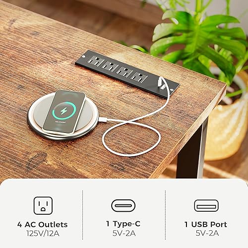 Miniatura 4 de Huuger Escritorio de 48 x 24 pulgadas con tomas de corriente y USB-C, escritorio más profundo y grueso, tubos de metal robustos, escritorio de