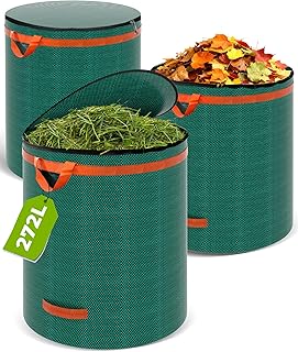 LAOYE 3x Gartenabfallsack Stabil mit Deckel 272L Laubsack Groß Gartensack Selbststehend Grünschnittsack Grünabfallsäcke Garten Abfallsack für Laub Rasen