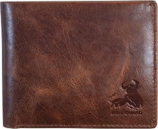 BullGuard Men's RFID Blocking Bifold Wallet - Soft Genuine Leather Brown Western, 11 Card Slots, Flip ID Window for Secure Everyday Carry