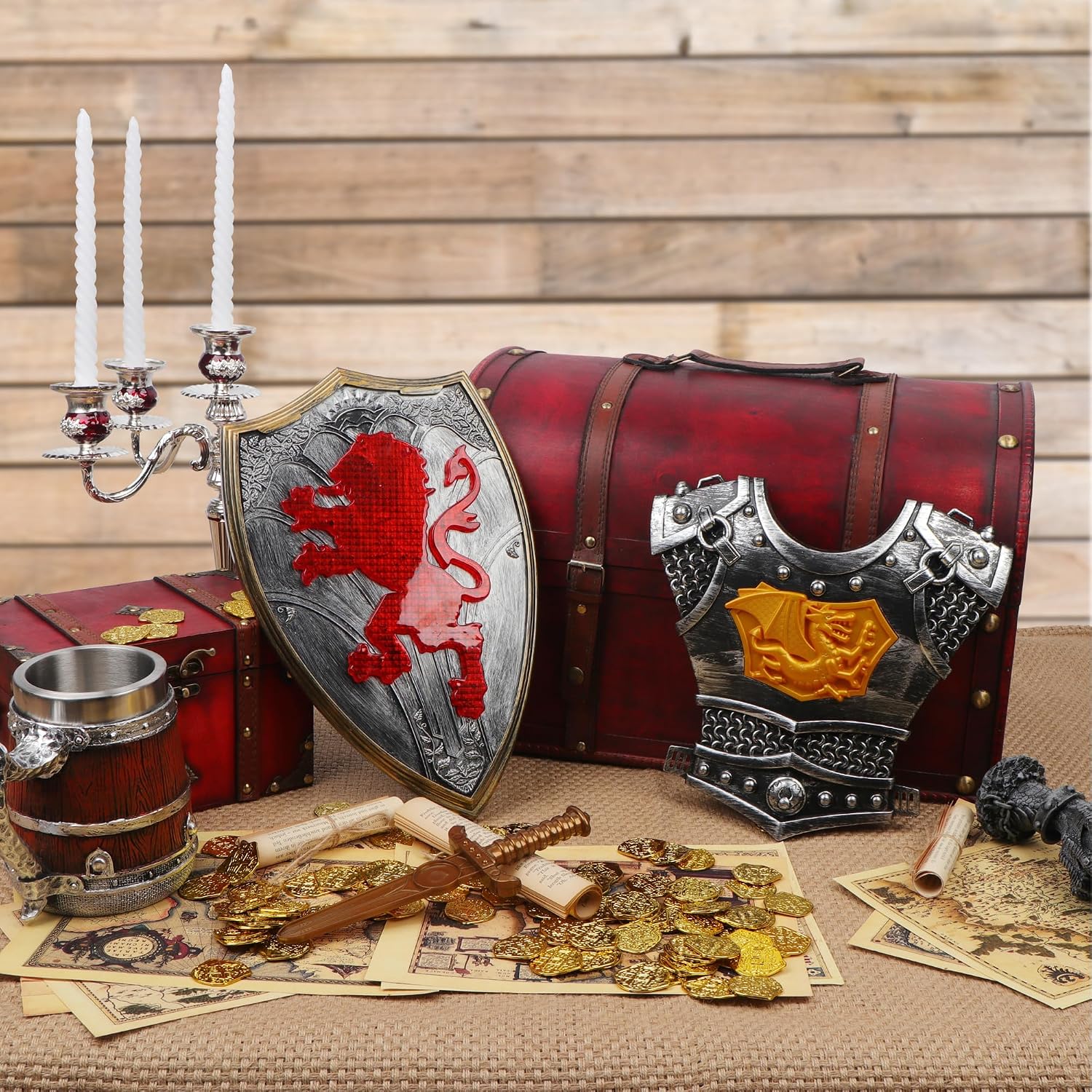 Medieval Knight Dress Up LARP Armor Set Include Dagger Heater Shield Breastplate for Role Play