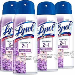 Lysol Neutra Air 2 in 1 Disinfectant Spray Lavender and Lily Scent Eliminates Odors 10 Ounces Pack of