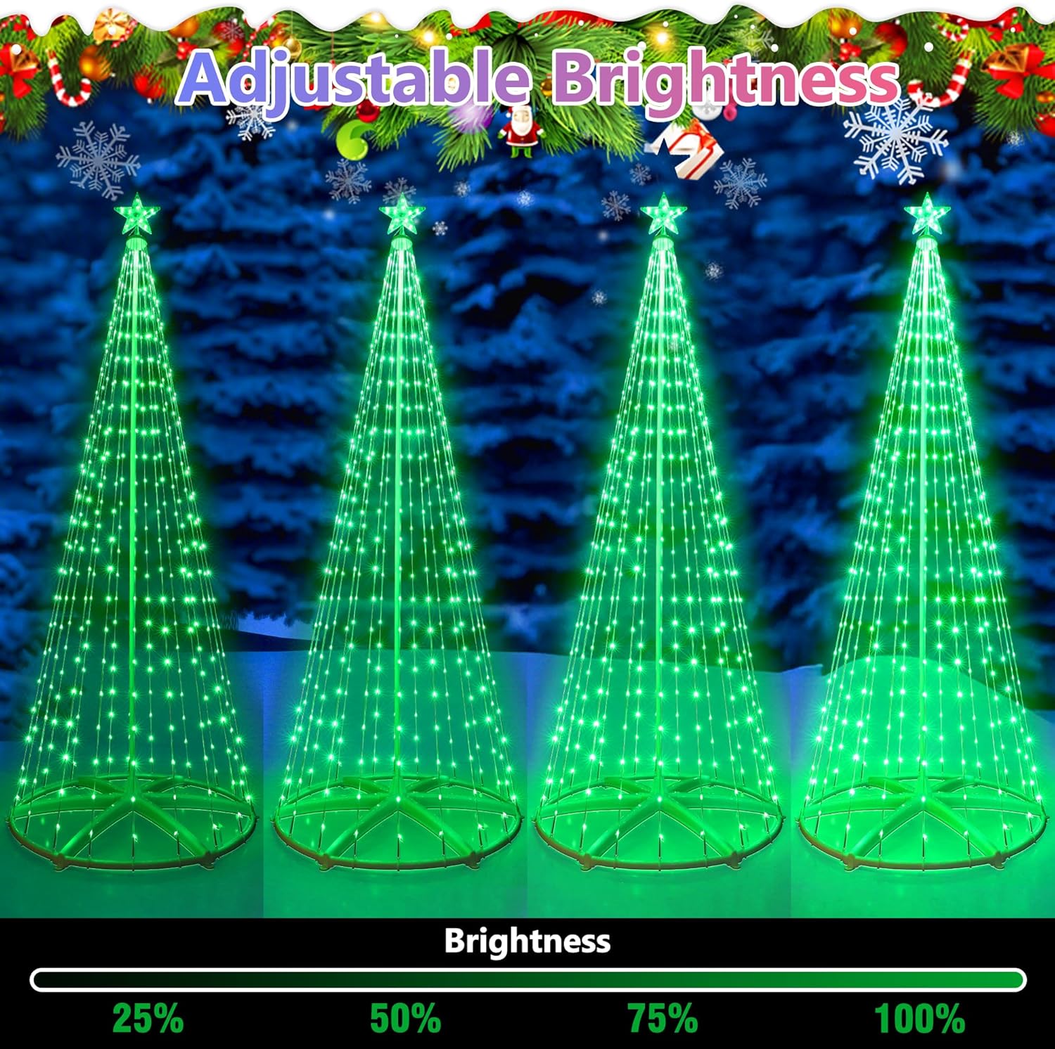 Toodour Smart Christmas Cone Tree Lights, 8FT 406 LED RGB Christmas Tree Lights with Bluetooth & App Controlled, Waterproof, Music Sync Color Changing Xmas Light for Yard Indoor Outdoor Xmas Decor - Image 7