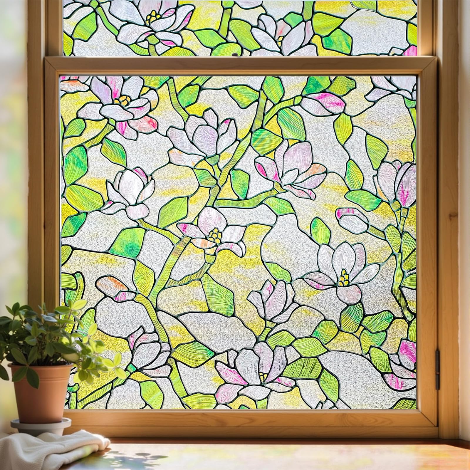 Stained Glass Window Film Privacy for Glass Windows Window Privacy Film UV Blocking Static Cling for Home Kitchen Office Bathroom,Ella's dream 44X120CM