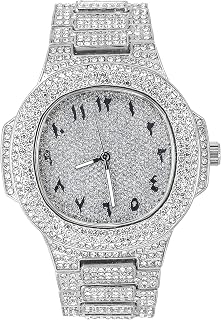 Men's 50mm Square Diamond Watch with Bling-ed Out Simulated Crystals - Diamond Bezel and Band - Quartz Movement - Roman or Arabic Dial - 14k Gold, Silver Tone Finish