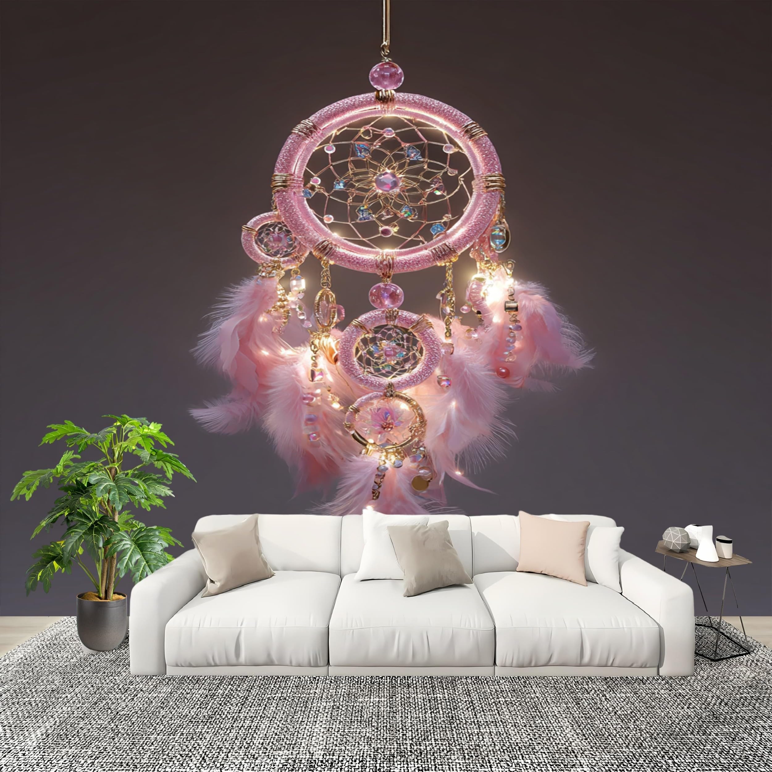 Tapeta panoramiczna 300 x 210 cm, łapacz snów, fototapeta, neutralna zapachowa i usuwalna, bezszwowe łączenie, "zrób to sam", obraz ścienny, szara, do salonu, wynajmowanego mieszkania, wodoszczelna