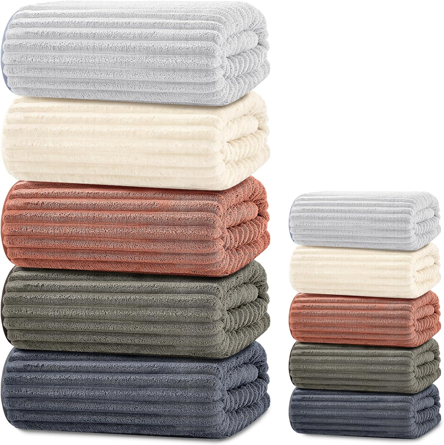 10 Piece Microfiber Bath Towel Set – 280 GSM Coral Fleece, 5 Oversized 35x67 Bath Sheets & 5 Hand Towels, Ultra Soft Quick Dry Bath Towels – Dark Grey, Terracotta, Light Gray, Cream, Brown