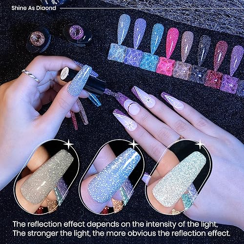 Miniatura 4 de Esmalte de gel con purpurina reflectante de 12 colores, esmalte de uñas de gel plateado, rosa, azul, brillante, holográfico, manicura para remojar