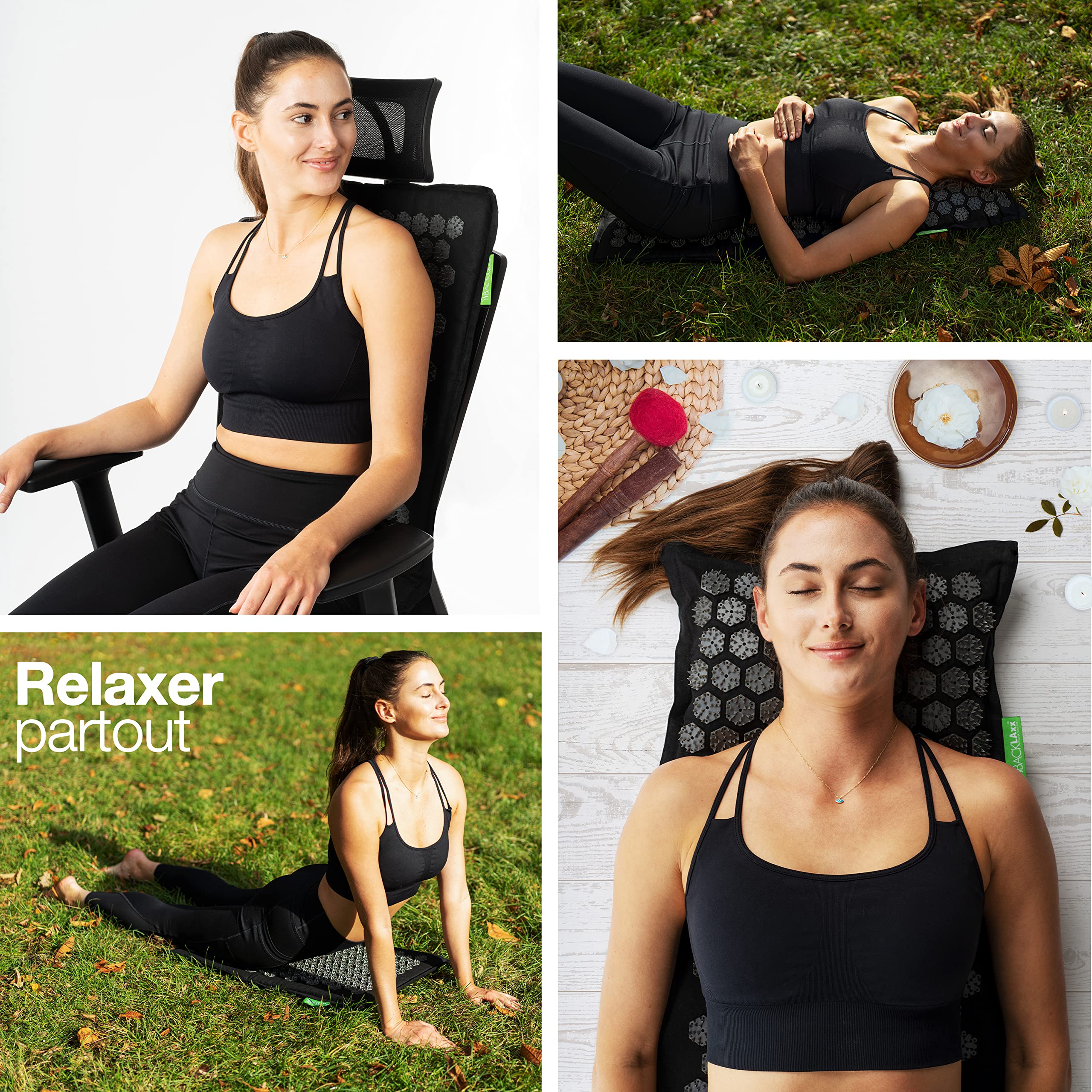 BACKLAXX® Tapis d'Acupression Intensiva avec Coussin, pour Confirmés | Stimulation extra intense: tapis acupression avec coussin, serviette & sac, tapis fleur à picots pour utilisateurs avertis