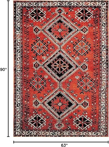 Miniatura 2 de SAFAVIEH Vintage Hamadan Collection - Alfombra de área de 5.3 x 7.6 pies, naranja y rojo, diseño oriental tradicional persa, no desprende pelusa y