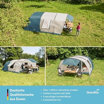 Skandika Hafslo 5 Sleeper Protect Tunnel Tent, 5-Person Family Camping Tent with Dark Bedroom, Canopy Porch, 5000 mm Waterproof, Sewn-in Groundsheet, Large Holiday Outdoor Tent