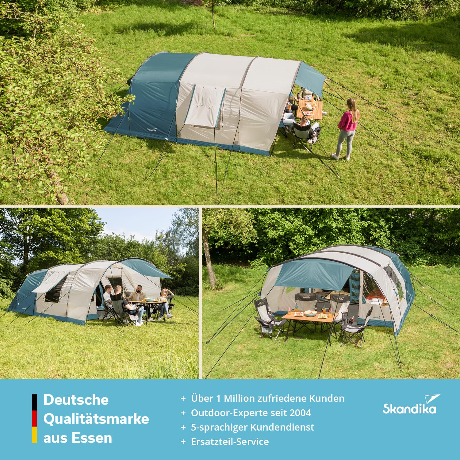 Skandika Hafslo Sleeper Protect Tienda de campaña túnel | 4/5/5XL/6XL Personas, Impermeable, Suelo Cosido, 5000 mm Columna de Agua, toldo y Cabina Oscura