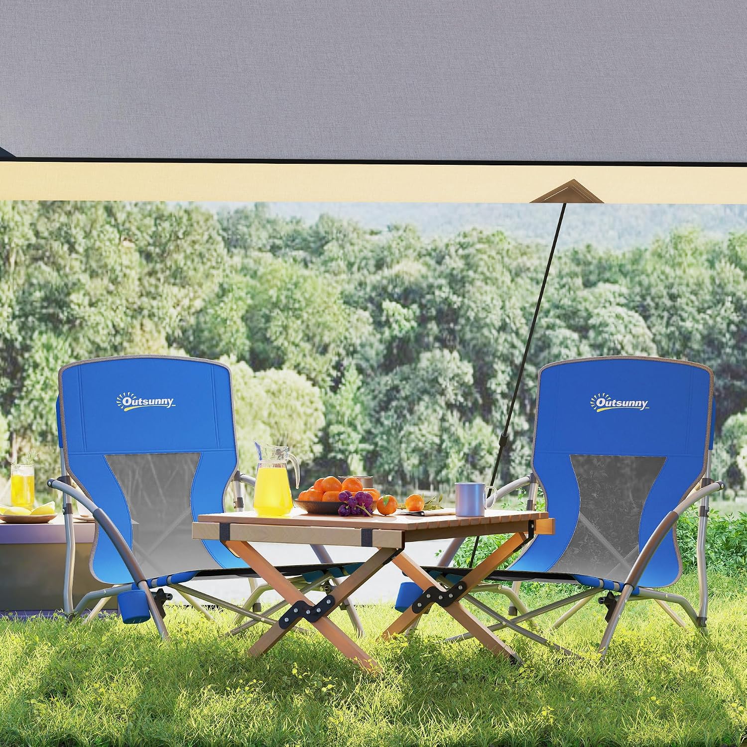 Outsunny Set of 2 Backpack Beach Chair, Folding Beach Chairs with Mesh Back, Carry Bag and Cup Holder, Lightweight and Portable for Outdoor Camping Lawn Sports Picnic (Dark Blue)