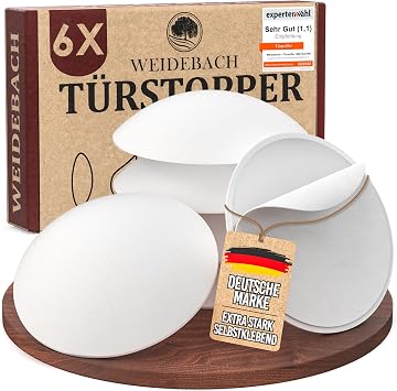 Weidebach 6 x Subtle Wall Door Stops White Door Stops 40 x 9 mm Door Stopper Self-adhesive elastic buffer for any surface rubber stopper door buffer wall buffer - permanent protection of walls
