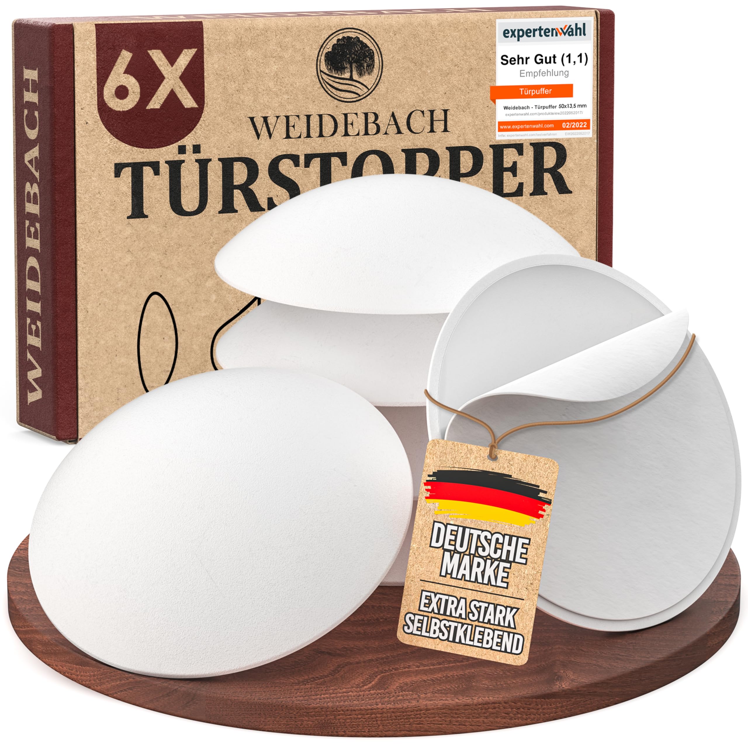 WEIDEBACH® 6x dezente Türstopper Wand, weiße Türpuffer, 40x9 mm Türstopper Wand selbstklebend, Elastikpuffer für jede Oberfläche, Gummistopper, Türpuffer Wand, Puffer