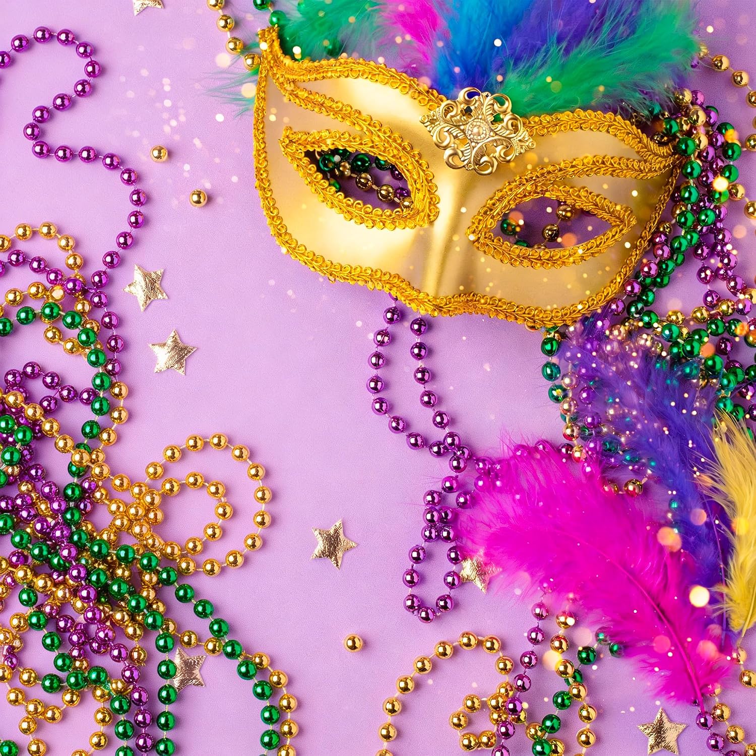 12Pcs Mardi Gras Beads Necklace, Bead Necklace Party Accessories, 33Inch Festival Throw Stuff, Purple Gold and Green Beads Necklace for Mardi Gras Parade Party Favors Carnival Theme Celebrations