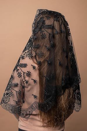 MariaVeils Catholic Mantilla Mass Head Covering - Long Lace Chapel Veil