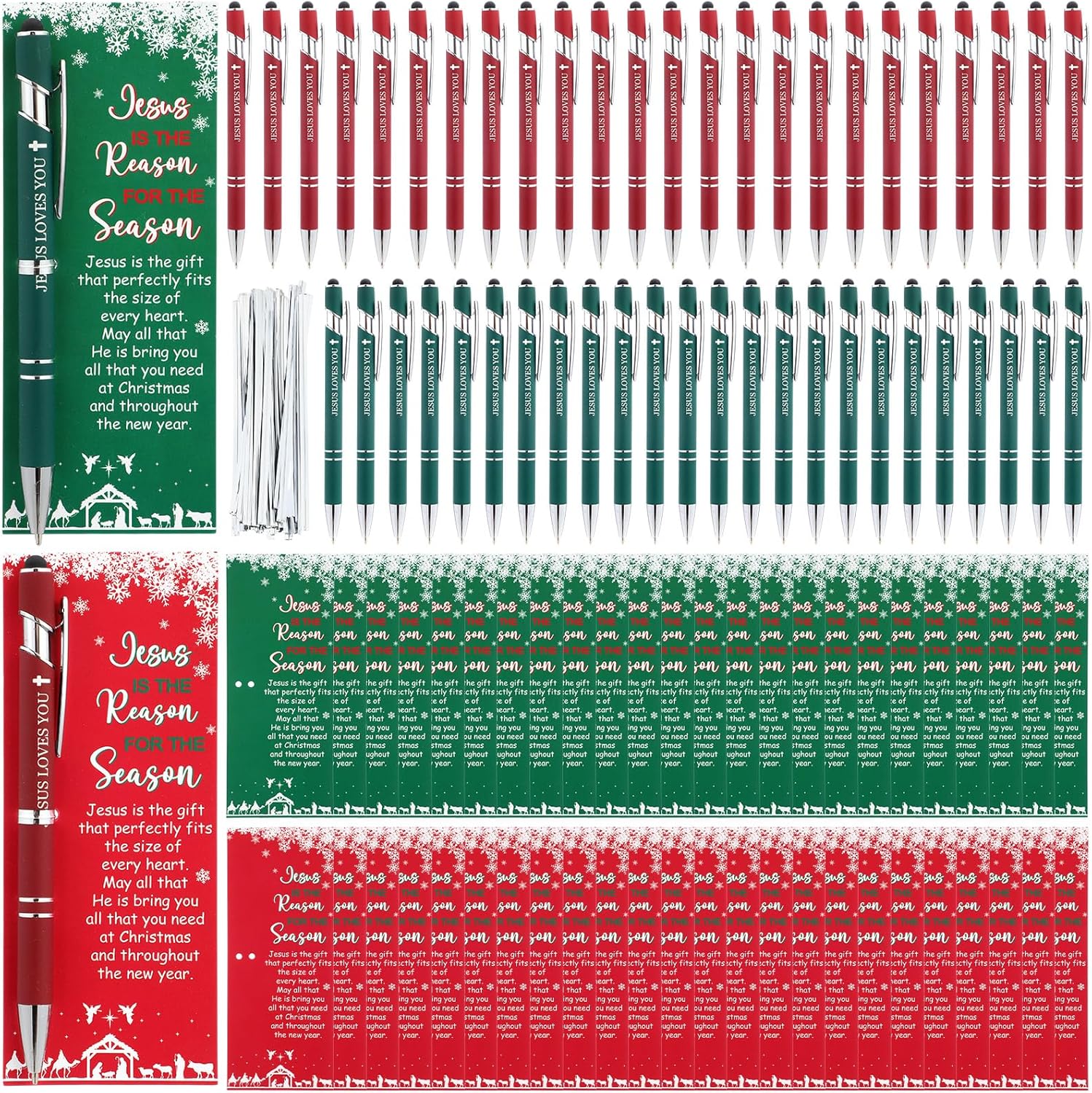 Tenceur 48 Set Christian Ballpoint Pens with Cards Jesus Religious Pen with Christmas Inspirational Cards for Christmas Teacher Women Men Colleague Coworker Office Favors