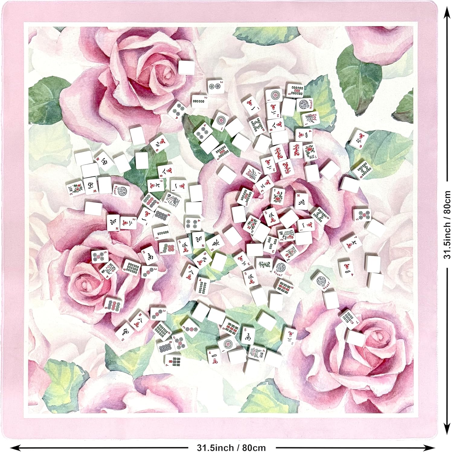 Large Pink Mahjong Mat (31.5” x 31.5”) with Unique Rose Printed Patterns, Mahjong Mat for Table Anti-Slip, Noise-Reducing Mah Jongg Mats for Mahjong, Poker, Board Games, Dominoes, and Card Games