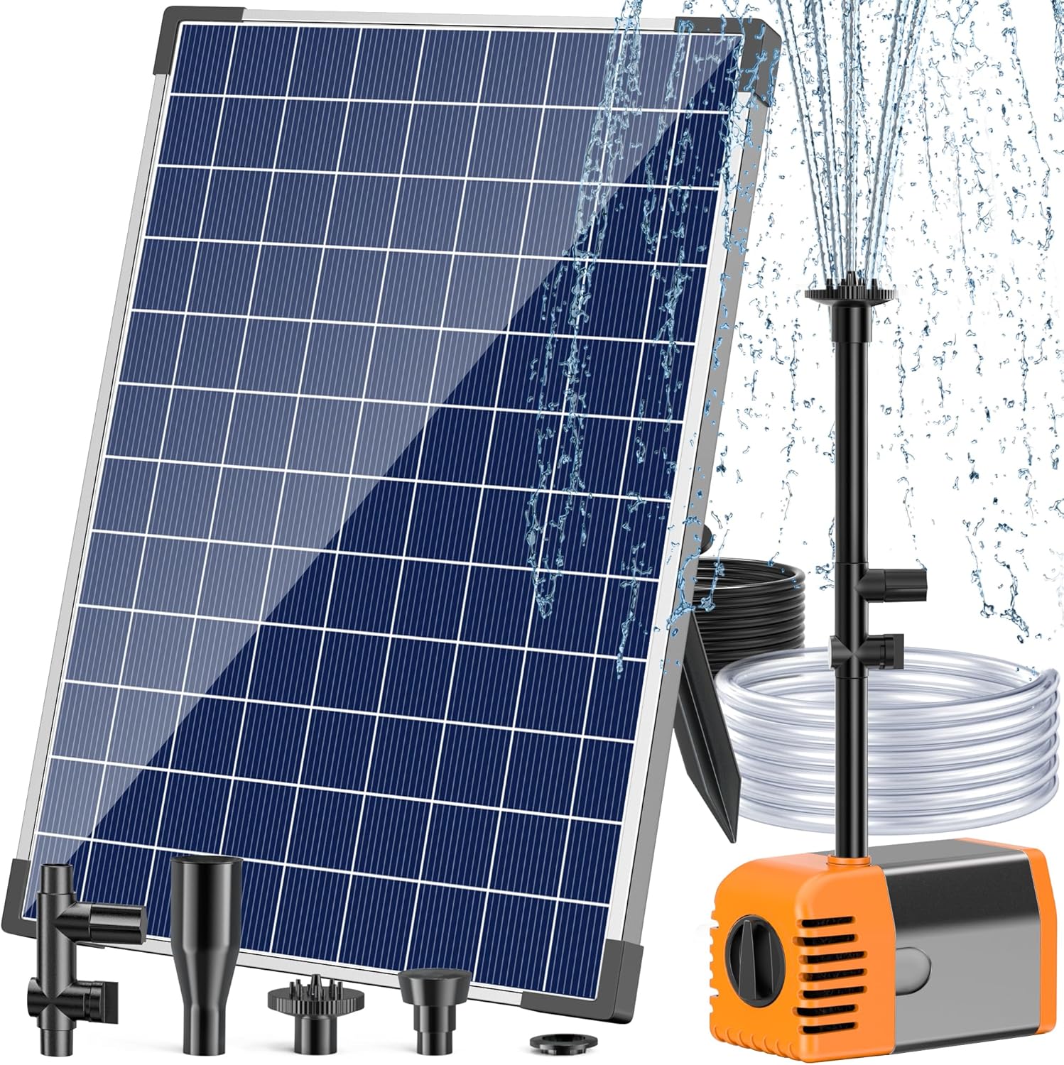 Antfraer 100W Solar Pond Pump, Solar Water Pump with 1600GPH Adjustable Flow & Dry-Run Protection, Solar Water Fountain Pump & Dual Solar Panels for Outdoor Pond Garden Waterfall Water Features